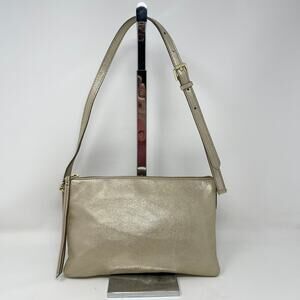 Fossil Crossbody Gold Shimmer Metallic Goat Hide‎ Slim Top Zipper Summer Travel